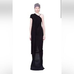Rick Owens Lilies Black Asymmetrical Jersey Gown | Size 4